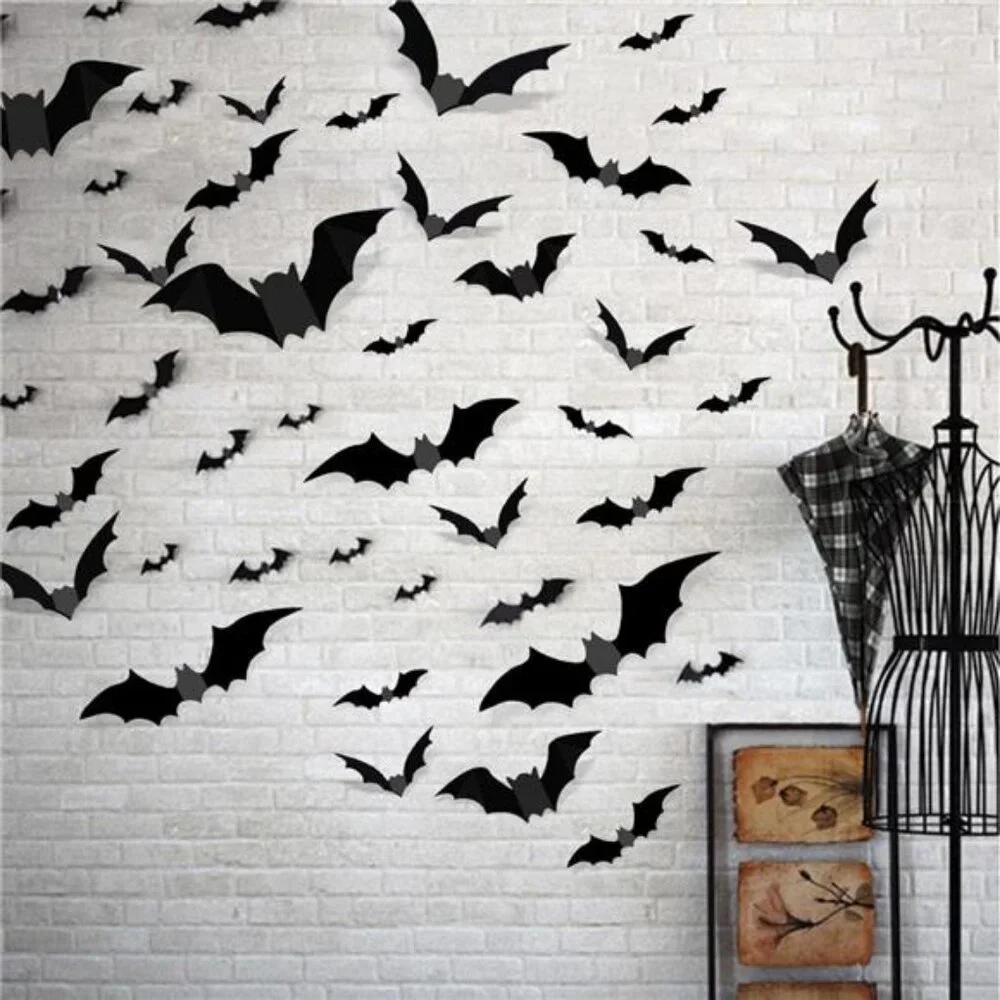 100 Pcs Bats Halloween Decoration 3D Bats Wall Decor PVC Wall Bats Stickers for